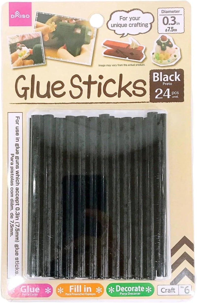 DAISO Hot Glue Gun Silicone Refill Sticks - Pack of 24, Black - Image 1